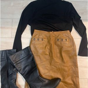 Vintage cognac leather skirt